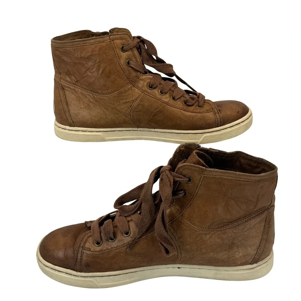 UGG Blaney Brown Leather High Top Sneakers Tassel Side Zip Womens Size 7.5 Shoes